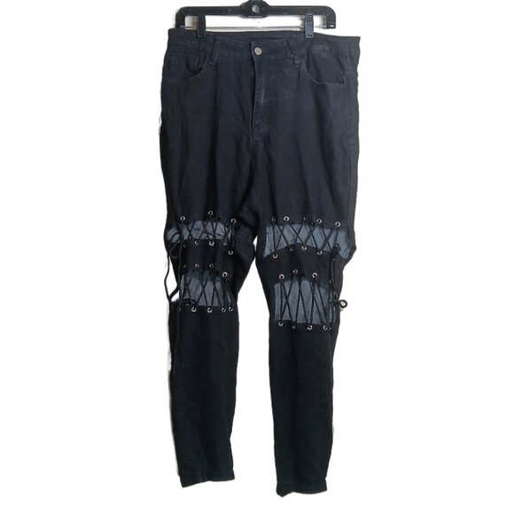 SHEIN Curve Lace-Up Skinny Jeans Women’s 1XL Black High Rise Grunge Rock Indie - Picture 1 of 5